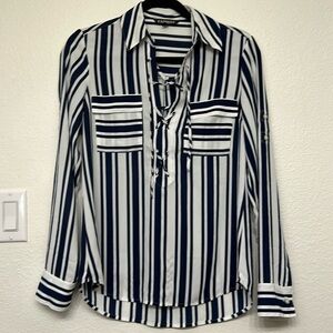Express Blue and White Stripe zip Long sleeve Blouse Size XS